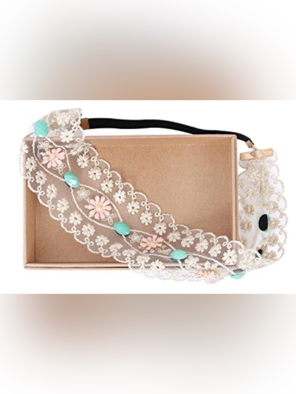 $1 Lace Floral Beaded Headband in Cream $1 WITH ANY $10 ORDER OR MORE